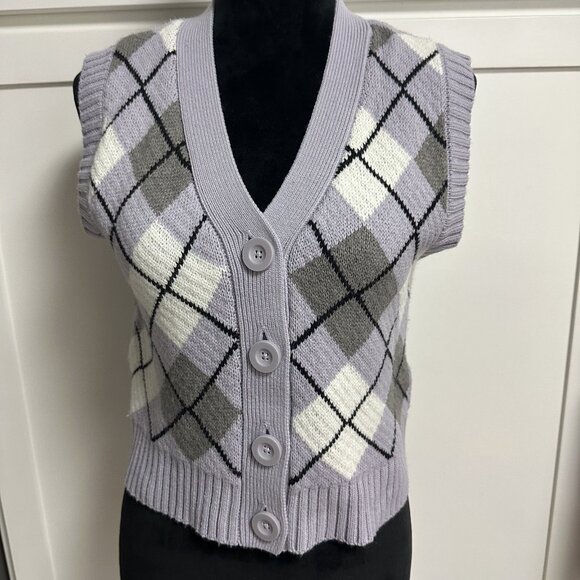 Violet Romance women's Knit Vest Size 6 Lavander Black White Grey Preppy - Picture 1 of 10